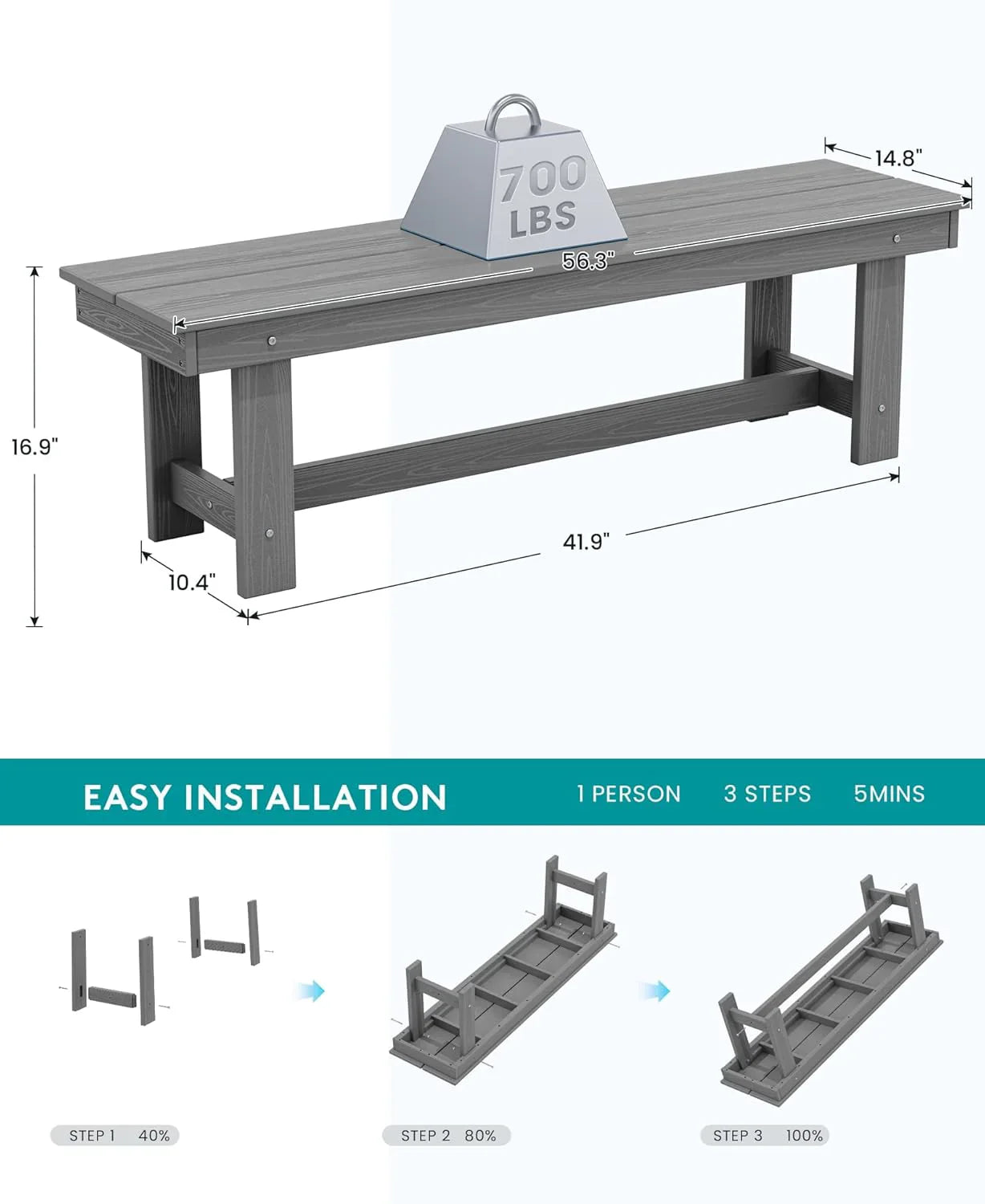 Ensemble de salle à manger d'extérieur en PEHD, 7 pièces, avec table découpée pour parasol et 6 chaises