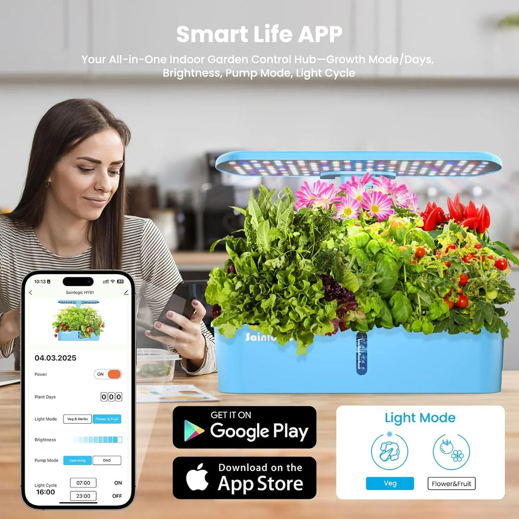 Kit de plantation hydroponique, 12 jardinières d'arrosage, jardin intérieur intelligent avec application et connexion Wi-Fi