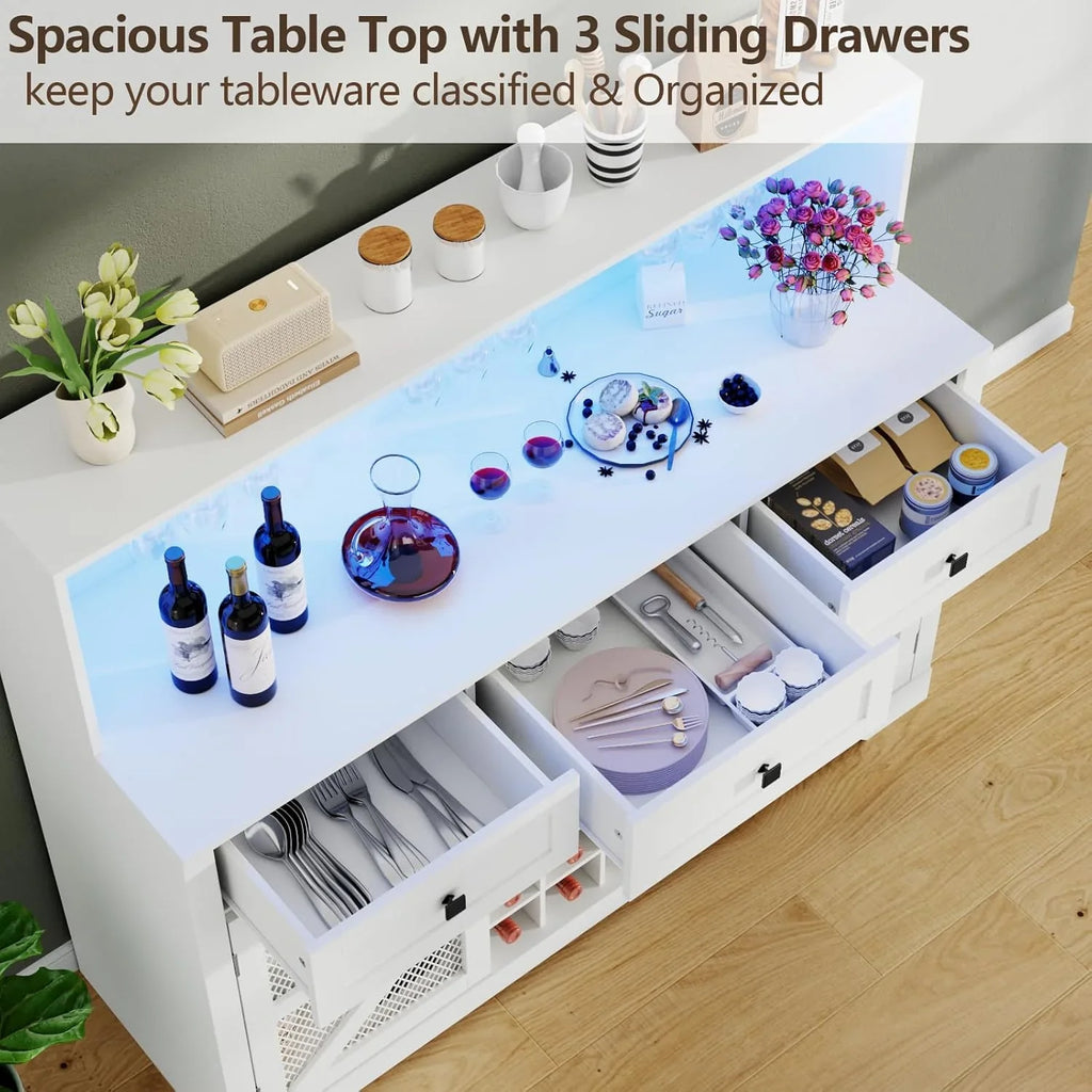 Bar à vin avec éclairage LED, meuble à liqueur avec porte-verres, bar à café pour liqueurs, buffet de rangement avec casiers à vin, armoire à vin