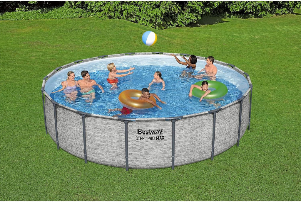 Piscine hors sol extérieure ronde Steel Pro MAX de 4,2 m x 122 cm avec cadre métallique et pompe de filtration de 1 000 litres, échelle et bâche