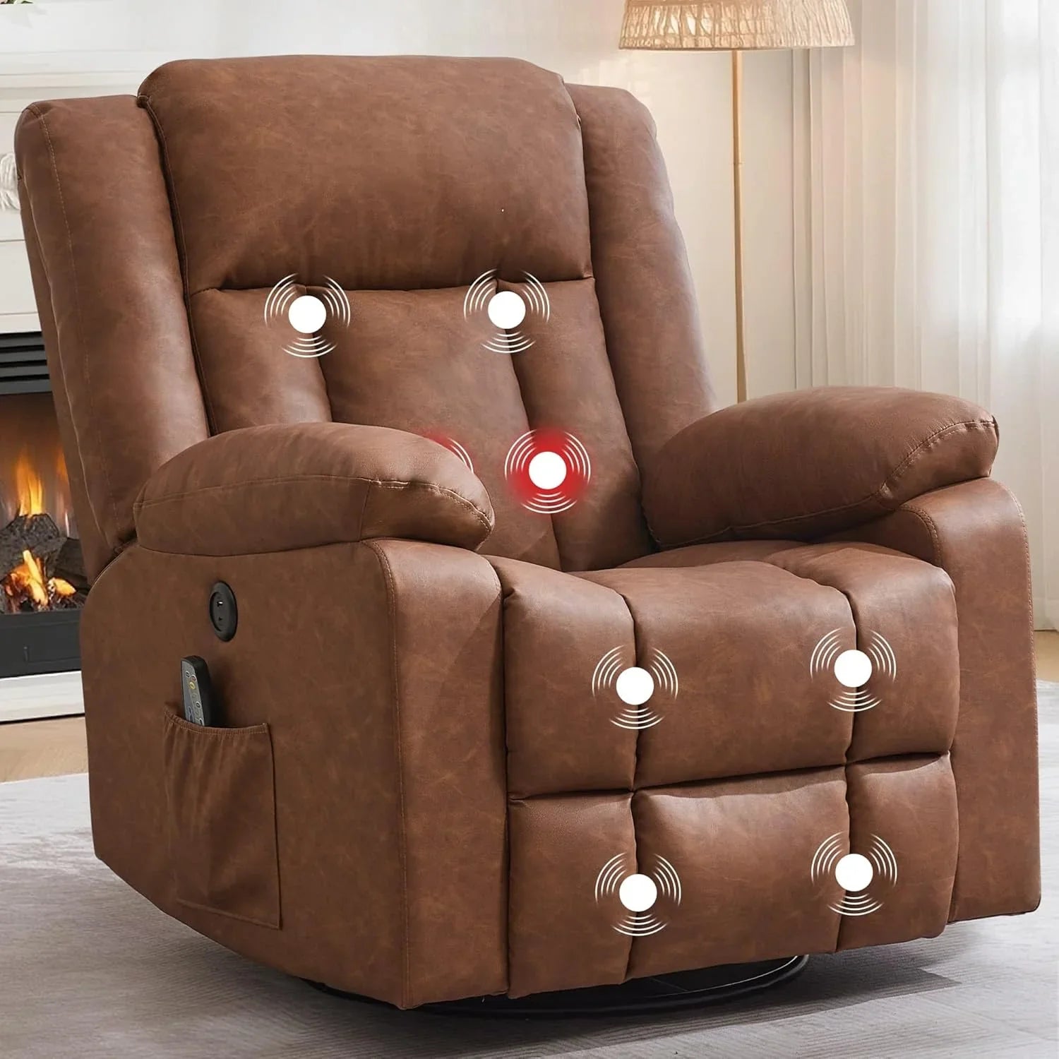 Fauteuil à bascule pour adulte, fauteuil inclinable coulissant, fauteuil à bascule rotatif à 360° avec fonction massage et chauffage