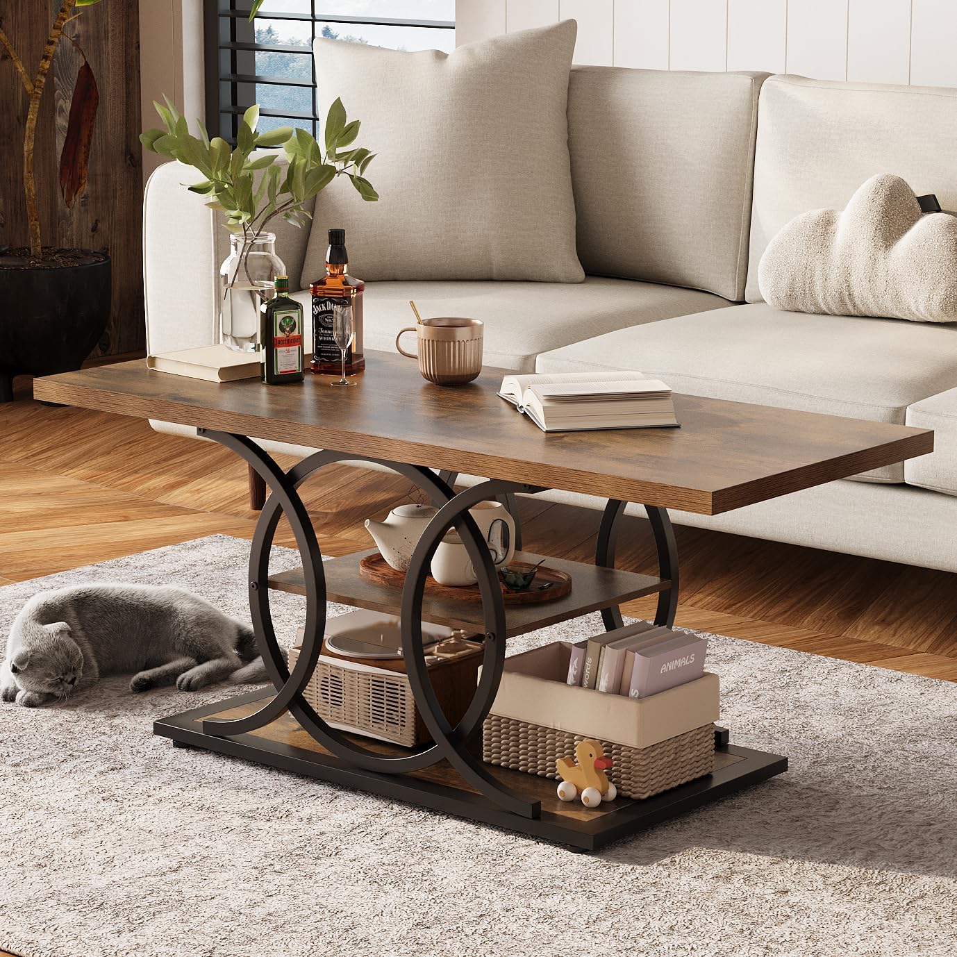 Table basse de style campagnard avec rangement GiftGo, style industriel