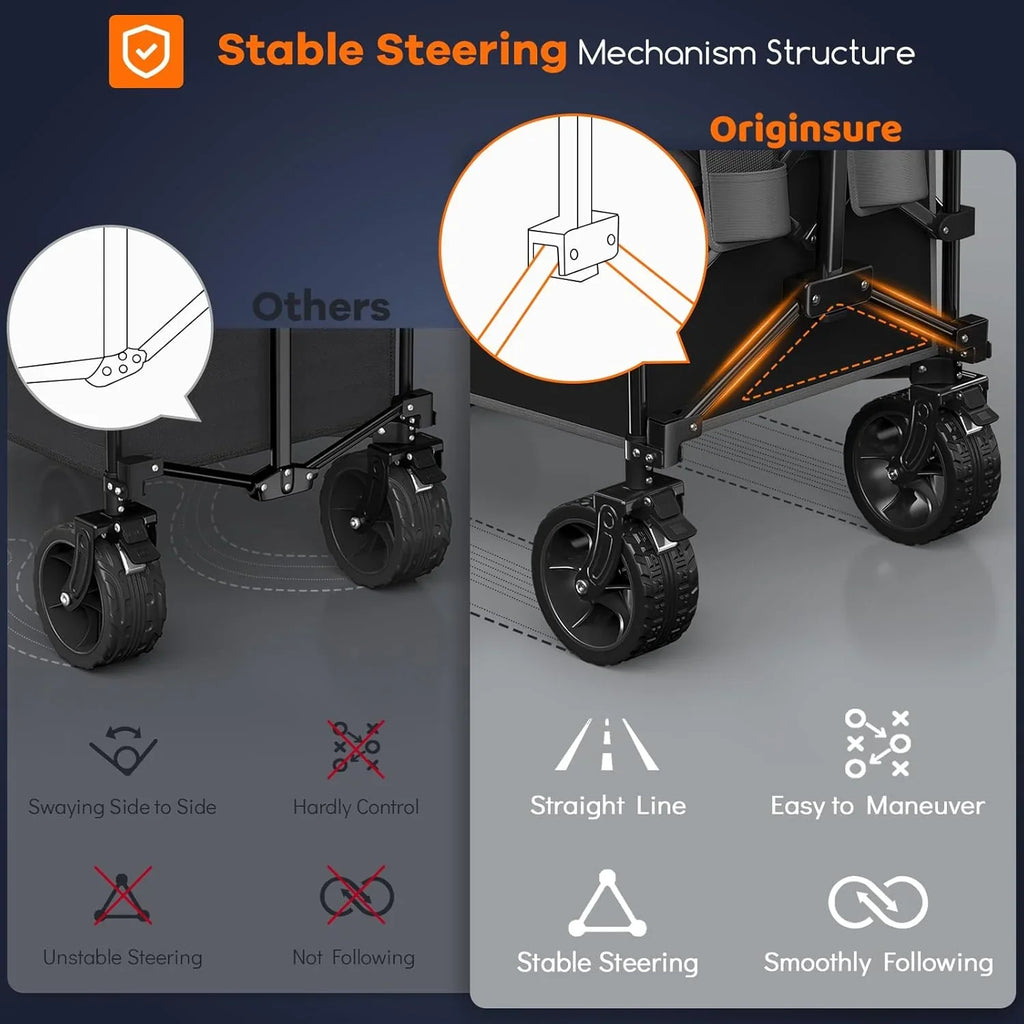 Poussette pliable à quatre roues de 96 cm de long, pliable, capacité de 200 kg, poussette de plage pliable robuste de 220 litres avec de grands pneus tout-terrain