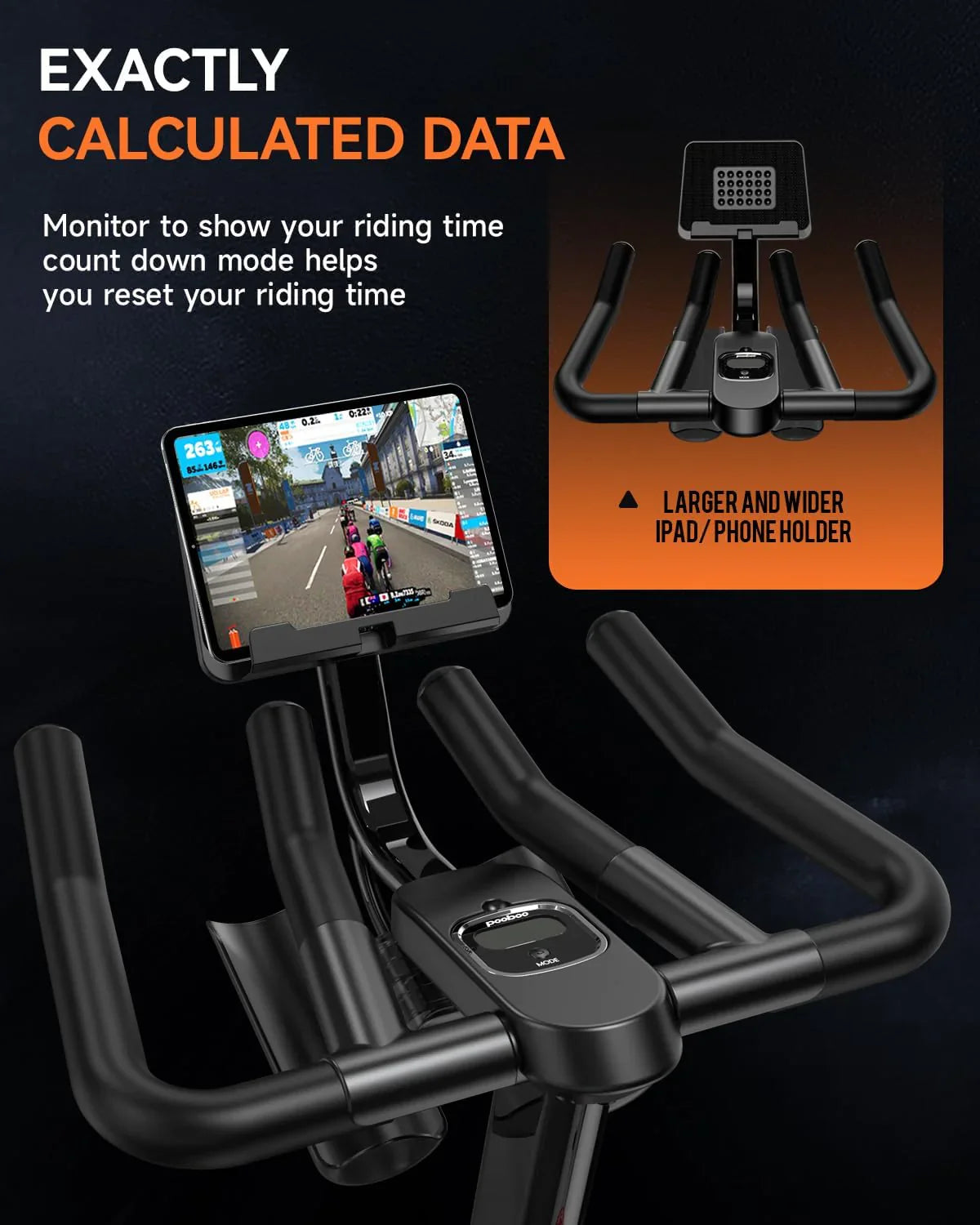 Vélo d'appartement Pooboo, résistance/frein magnétique réglable, transmission par courroie silencieuse