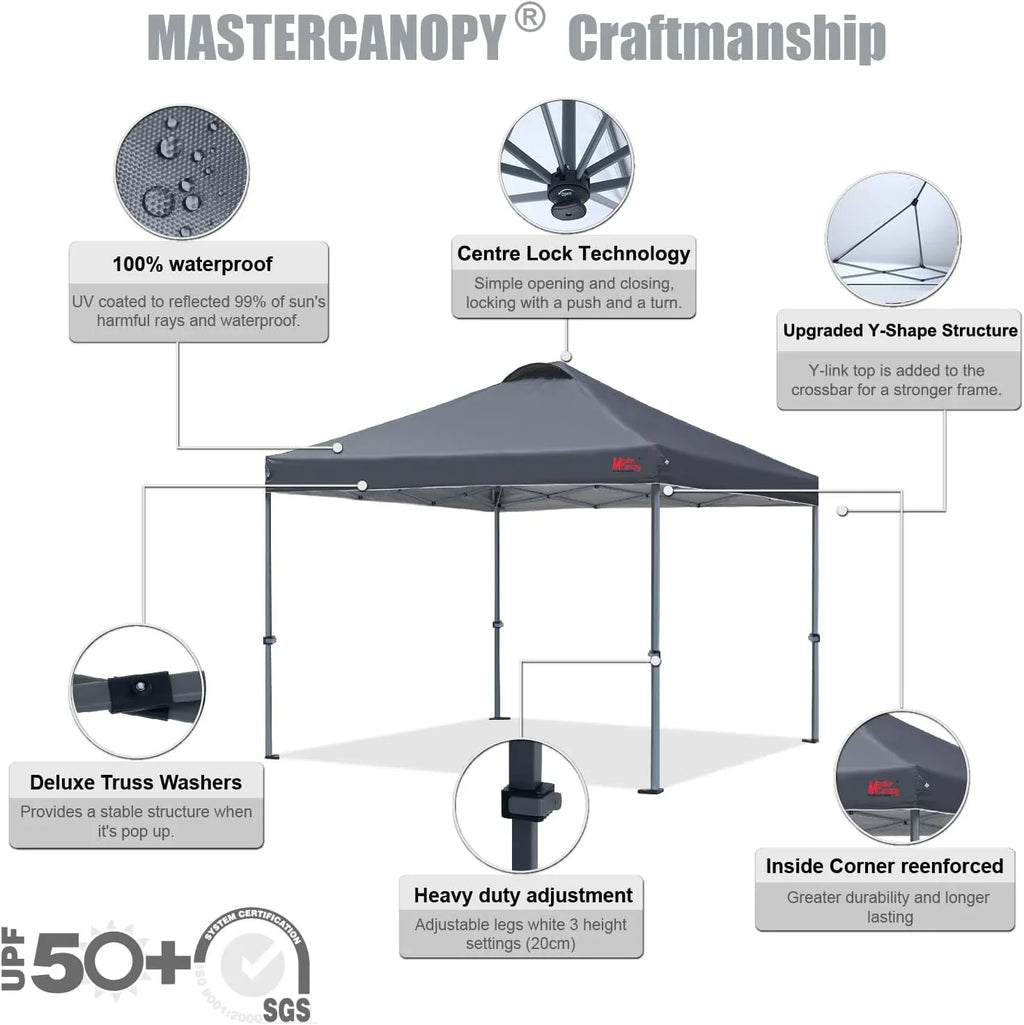 Tente pop-up robuste avec sac à roulettes (10 x 10, noir)