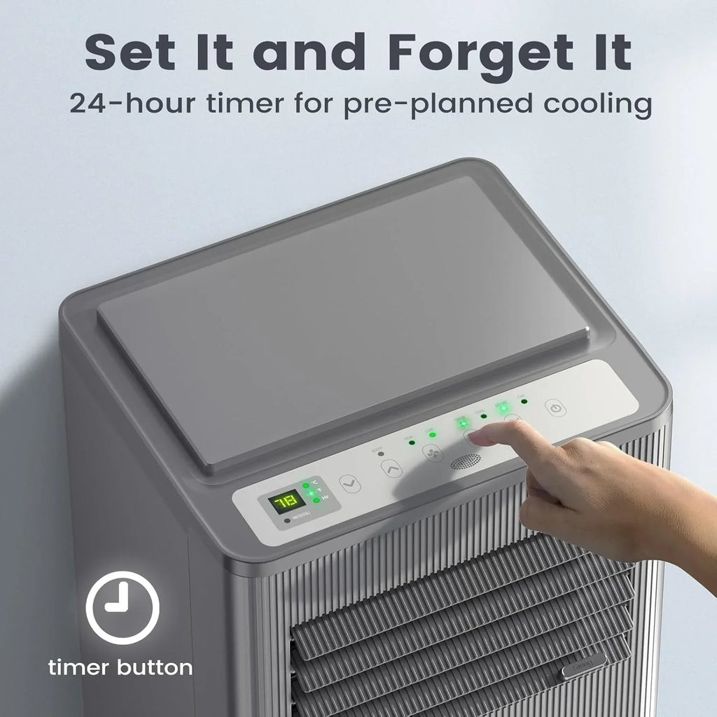 Climatiseur portatif Air Choice, 10 000 BTU, pour pièce jusqu'à 450 pi², télécommande, minuterie 24 h, modes déshumidificateur et ventilateur.