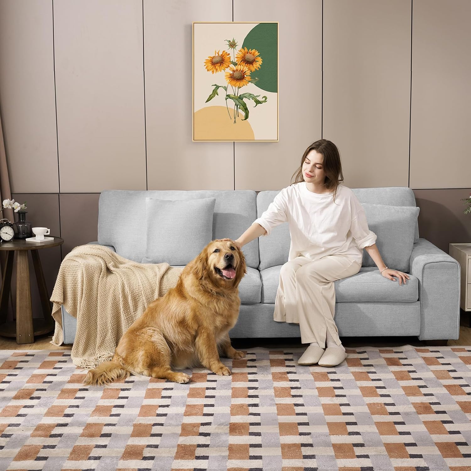 Canapé double de salon DOPEDIO, fauteuil en chenille, amovible, structure en bois massif