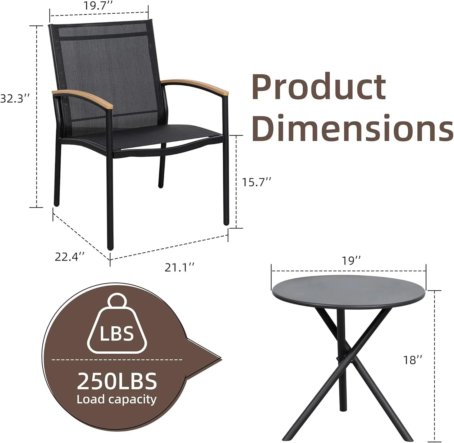 Ensemble bistro de patio 3 pièces Shintenchi Ensemble bistro de réception en tissu