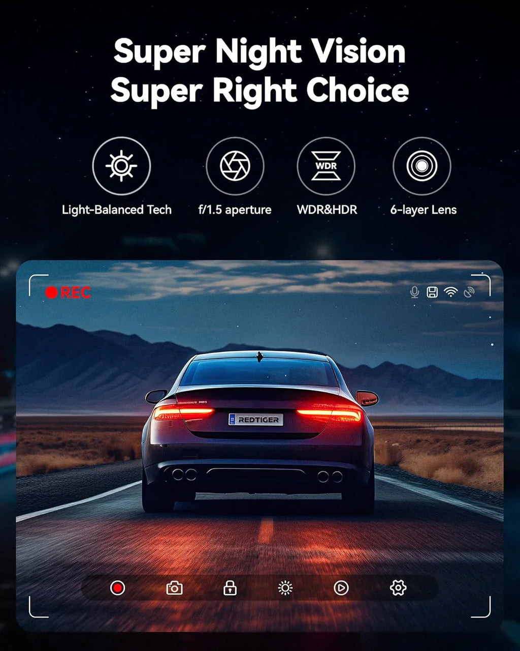 Caméra embarquée avant/arrière, Full HD 4K/2,5K pour voiture, carte 32 Go incluse, Wi-Fi/GPS intégré, écran IPS 3,16 pouces, vision nocturne, grand angle 170°, WDR, mode stationnement 24h/24 (F7NP)