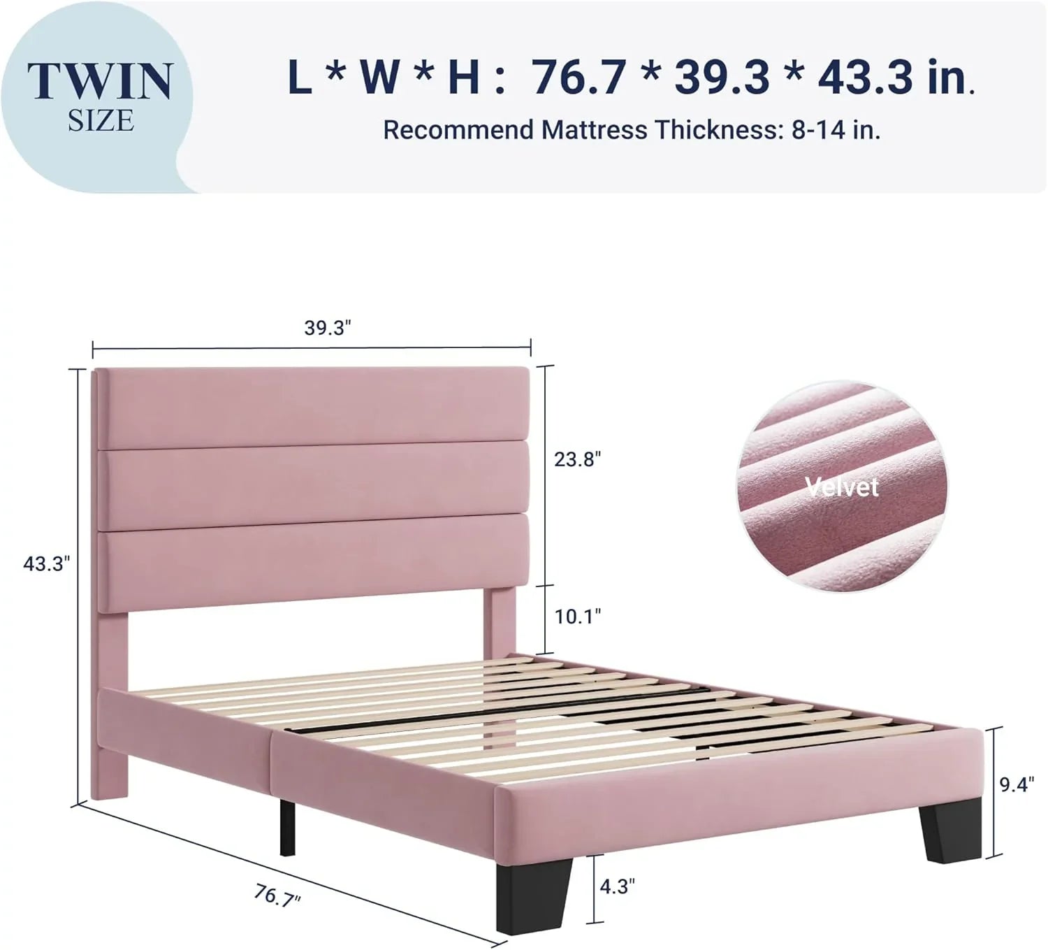 Cadre de lit plateforme Allewie Queen Size avec tête de lit rembourrée en tissu et support à lattes en bois, sommier entièrement rembourré (pas besoin de sommier)