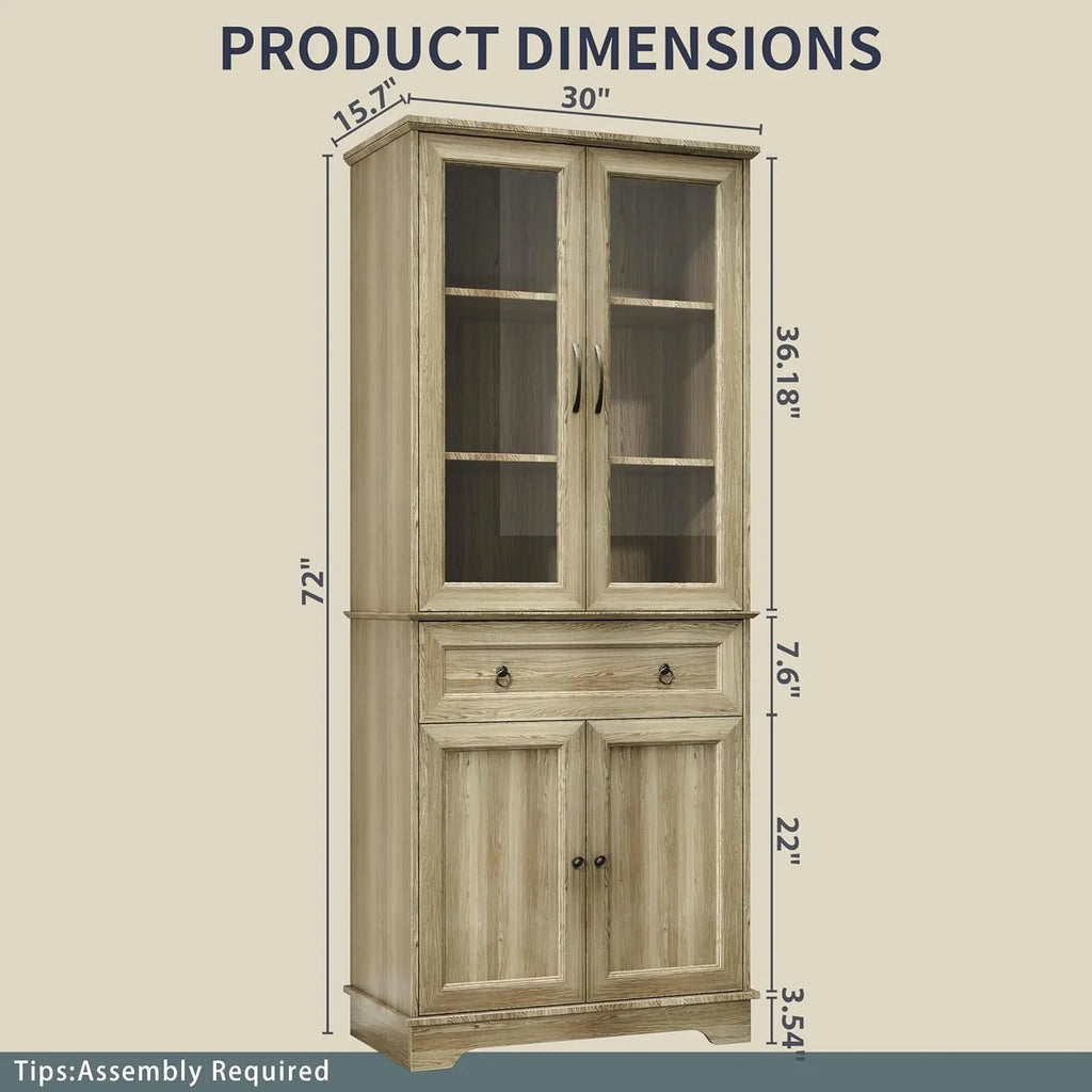 Armoire de garde-manger de 180 cm de haut avec portes vitrées