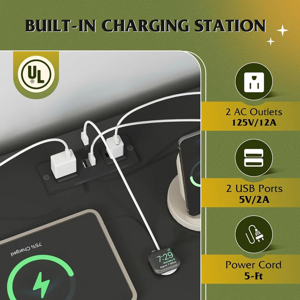 Commode LED à 9 tiroirs pour chambre à coucher, 148 cm de large, organiseur de rangement en bois avec prise électrique