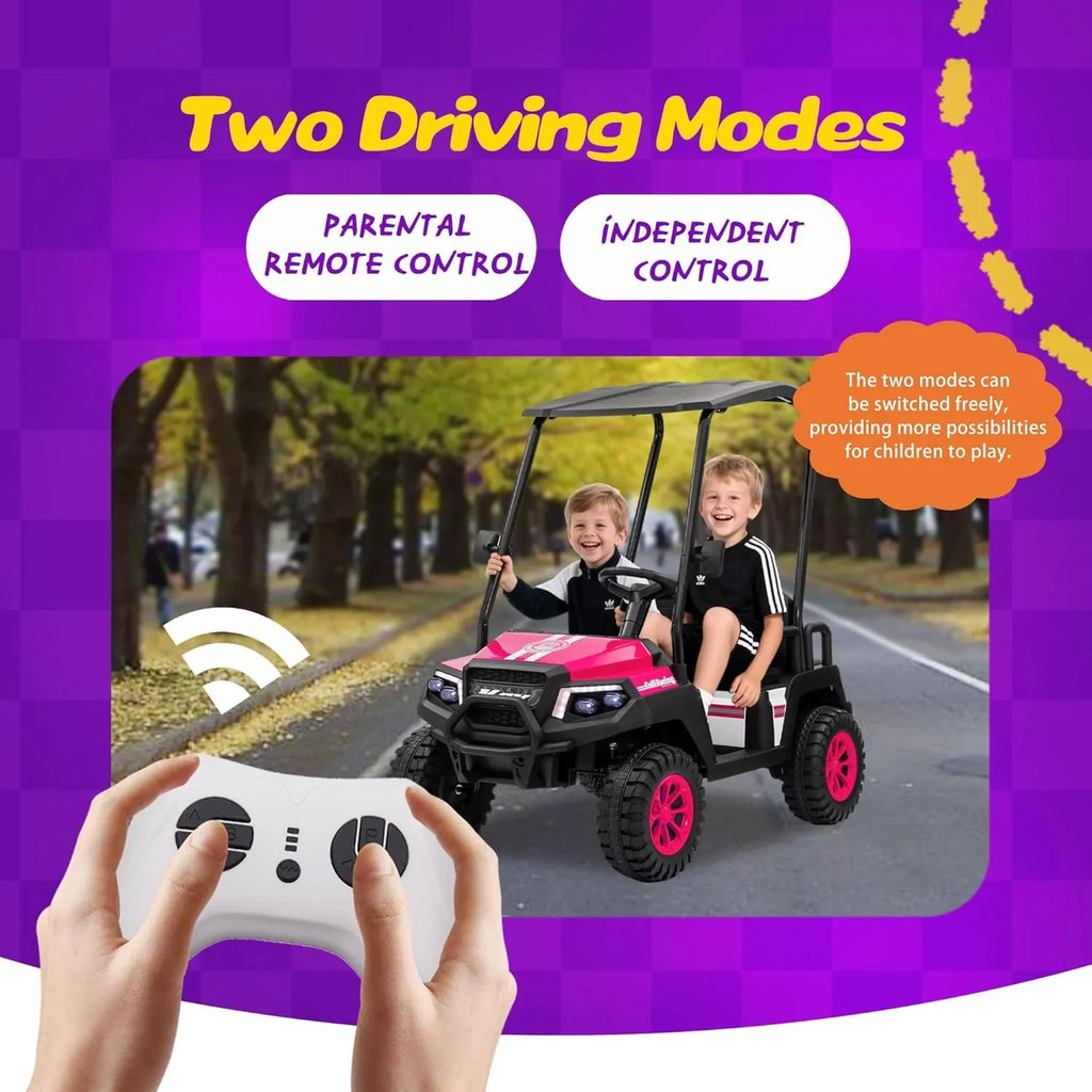 Voiturette de golf pour enfants 24 V 7 Ah avec télécommande, auvent amovible et suspension à ressorts aux 4 roues