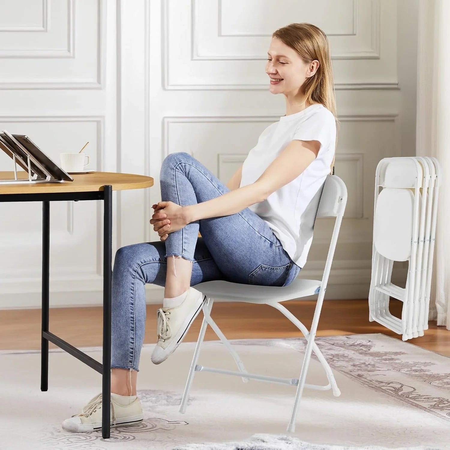 Lot de 12 chaises pliantes Sweetcrispy, rembourrées en cuir, robustes et pliables en métal.