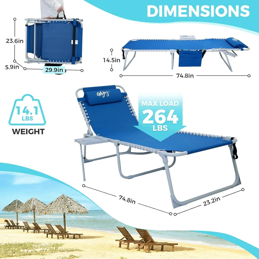 Lot de 2 chaises longues d'extérieur - Chaise longue pliante portable pour patio, piscine, camping, inclinable et réglable sur 5 positions