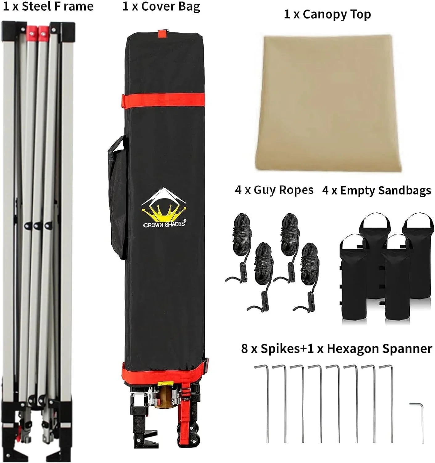 Auvent pop-up 10x10 - Installation en un clic - Tente de plage - Parasol extérieur avec dessus argenté, 3 hauteurs et 4 poches à sable