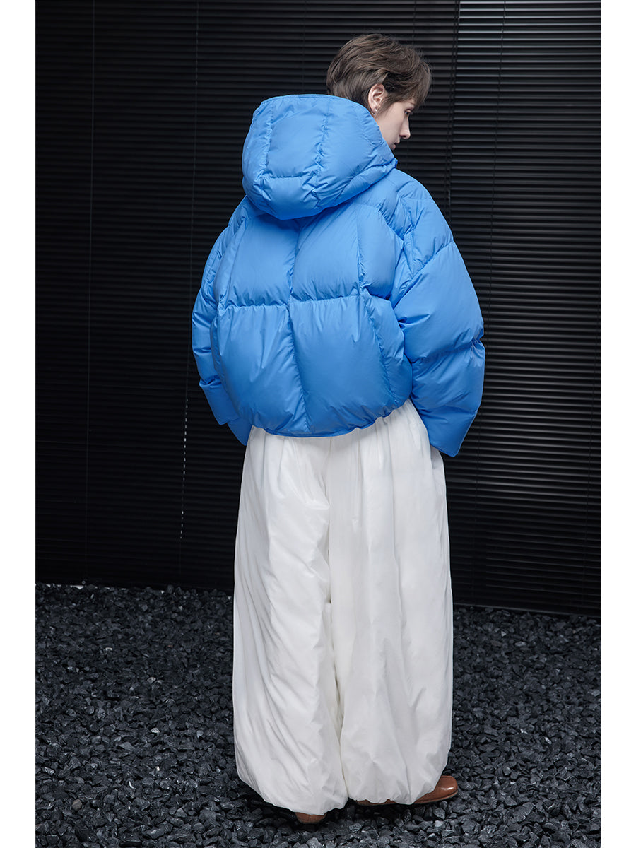 Unique Design Sky Blue Down Jacket for Women 2025 Fall Winter Hooded Coat