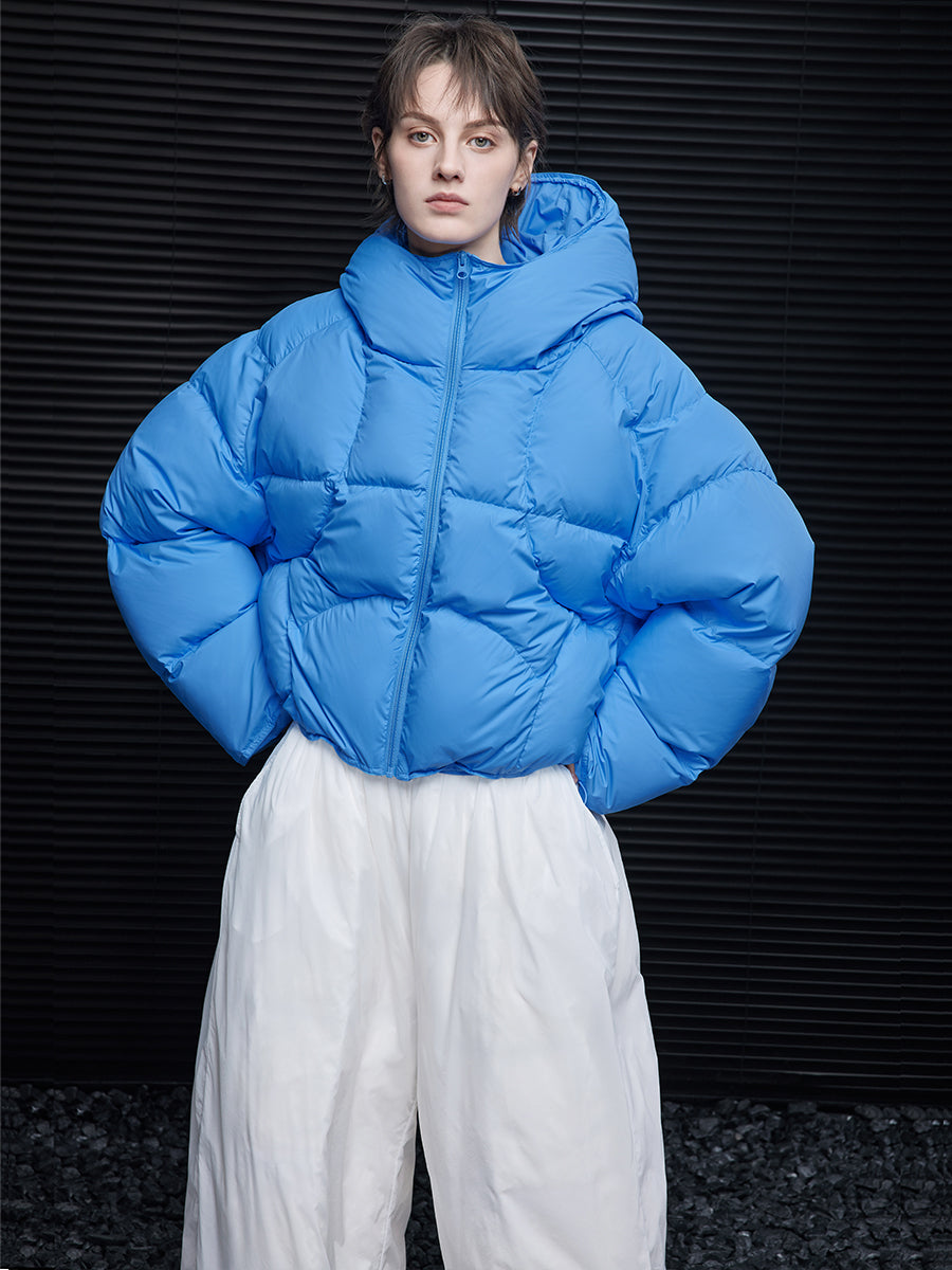 Unique Design Sky Blue Down Jacket for Women 2025 Fall Winter Hooded Coat