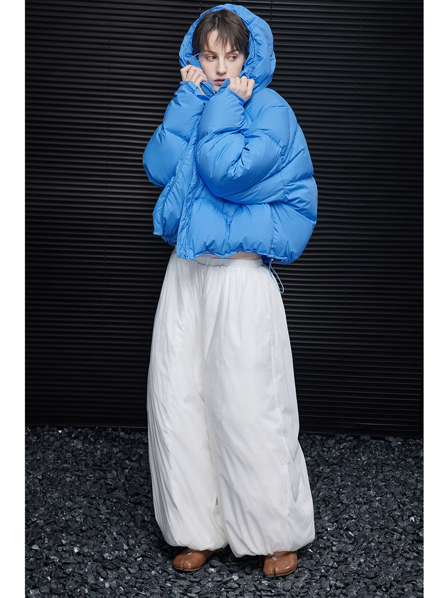 Unique Design Sky Blue Down Jacket for Women 2025 Fall Winter Hooded Coat