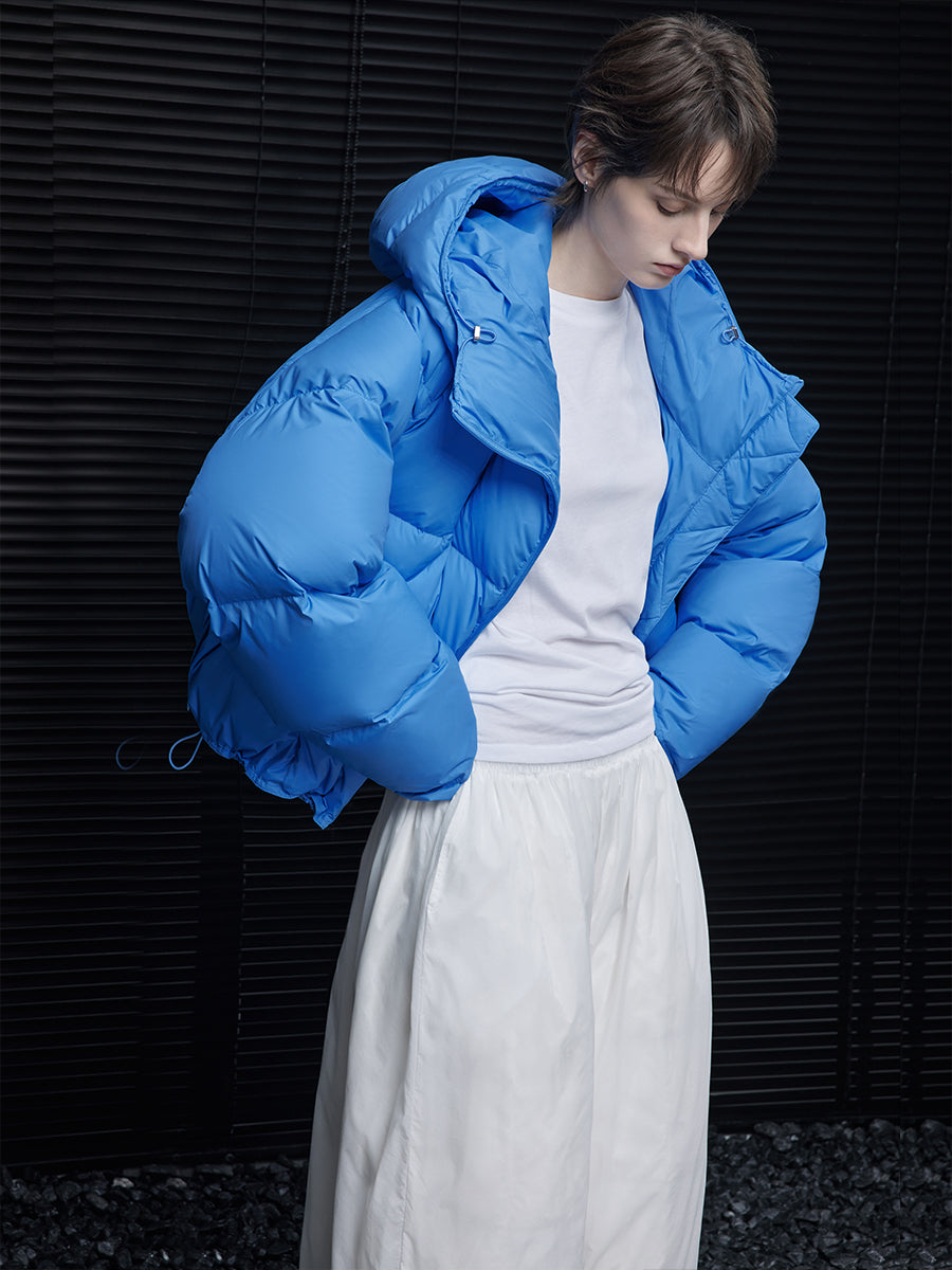 Unique Design Sky Blue Down Jacket for Women 2025 Fall Winter Hooded Coat
