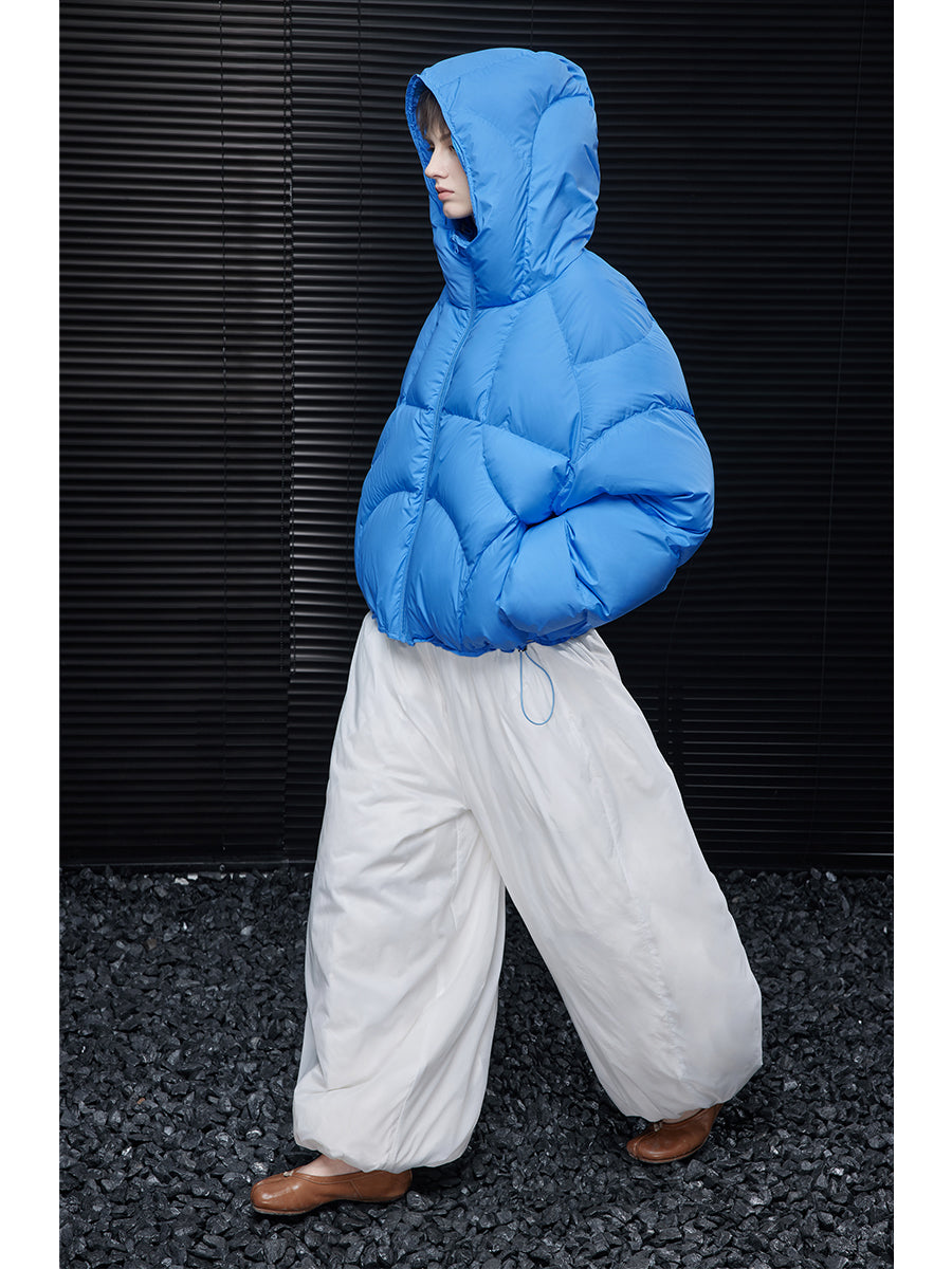 Unique Design Sky Blue Down Jacket for Women 2025 Fall Winter Hooded Coat