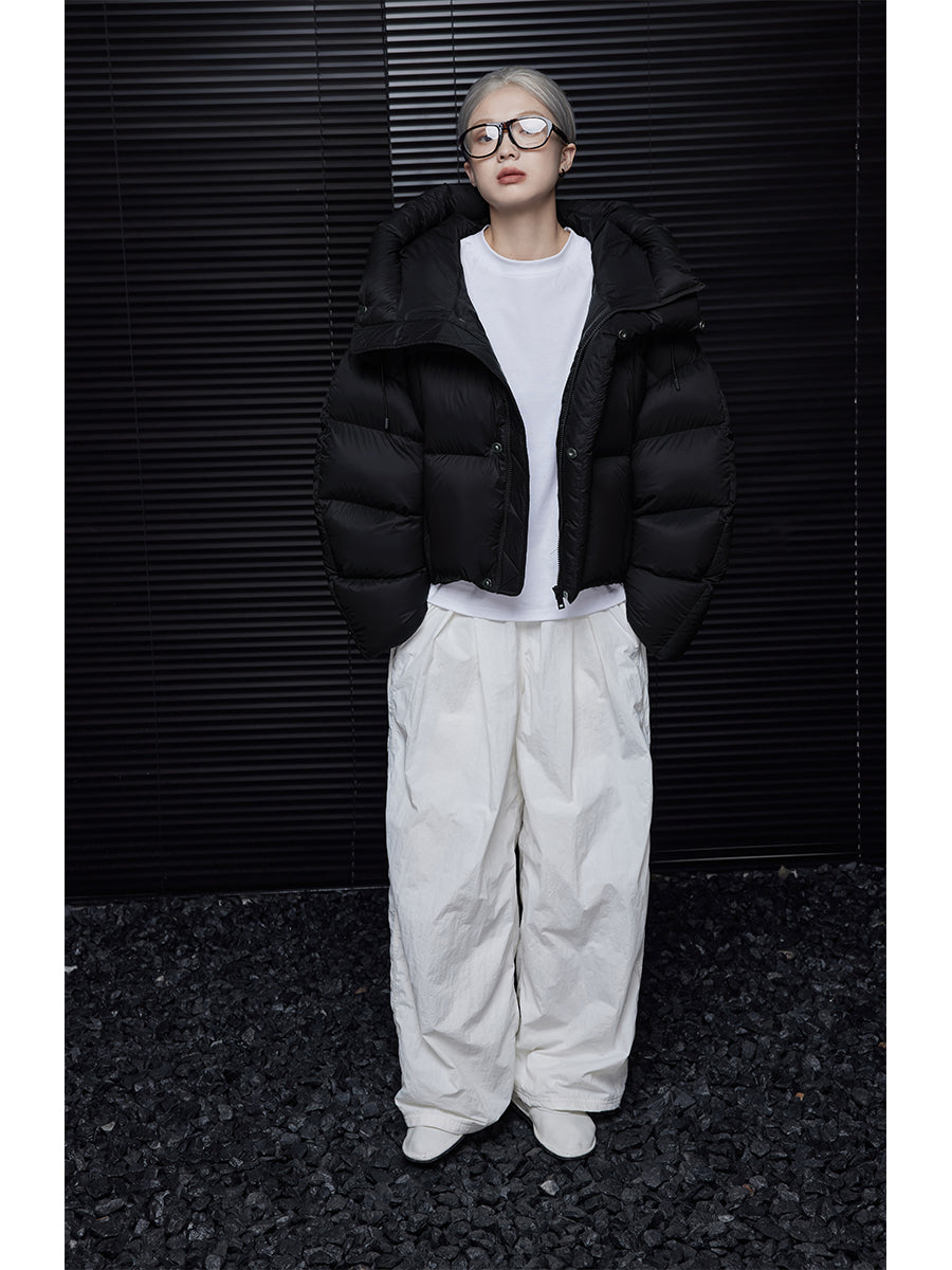 Thick Warm Hooded Down Jacket for Women Winter Black Short Fashion Coat