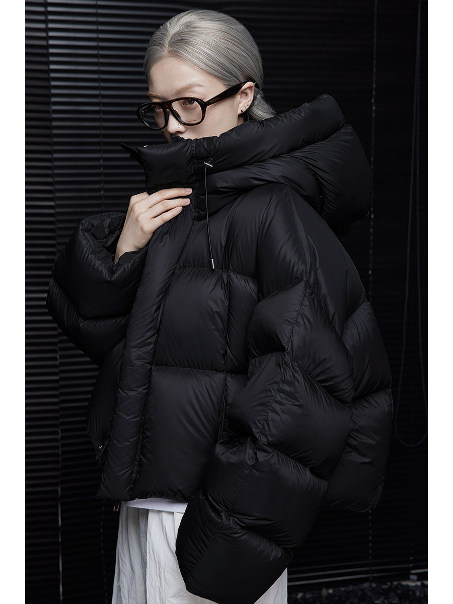 Thick Warm Hooded Down Jacket for Women Winter Black Short Fashion Coat