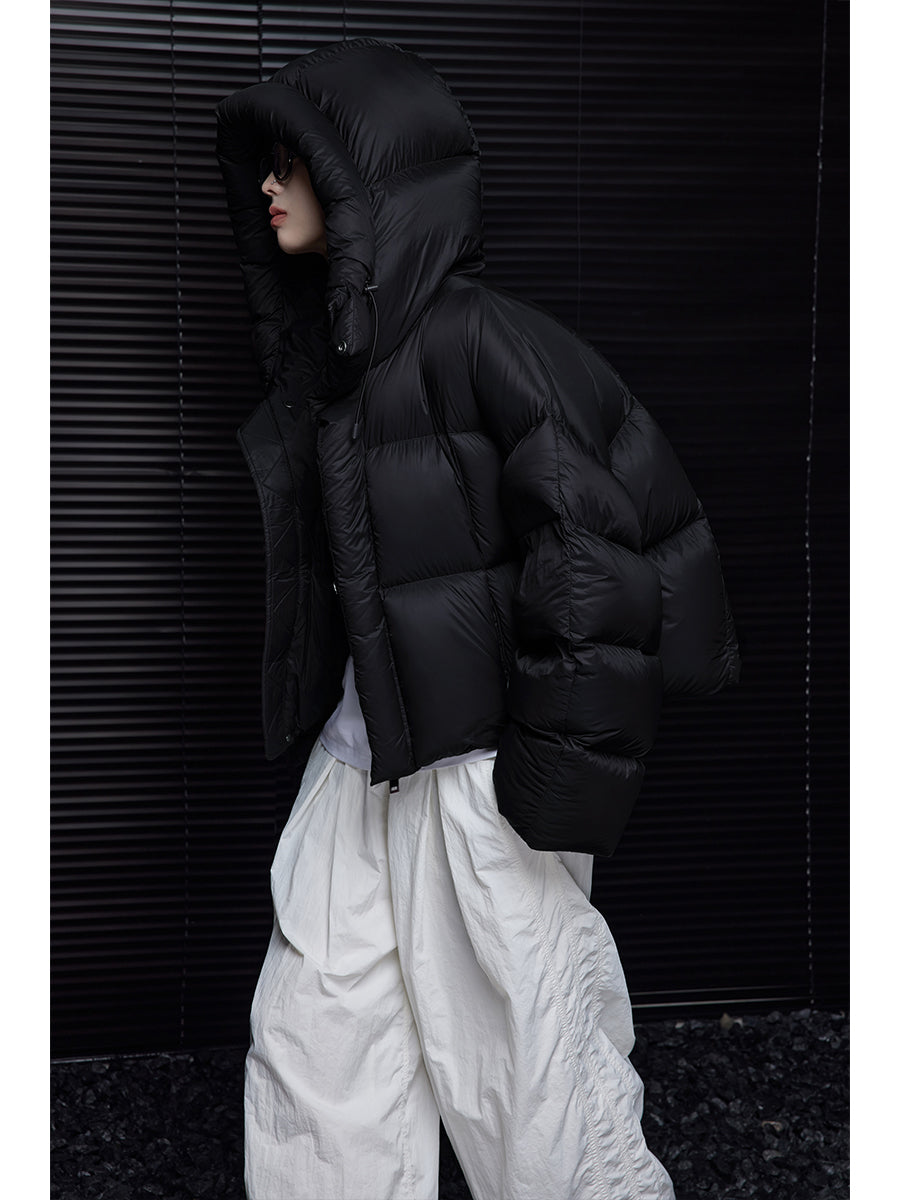 Thick Warm Hooded Down Jacket for Women Winter Black Short Fashion Coat