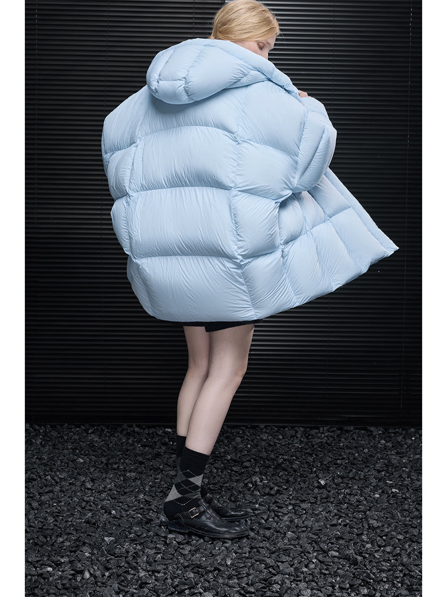 Blue Hooded Down Jacket for Women 2025 Winter New Mid Length Stylish Coat