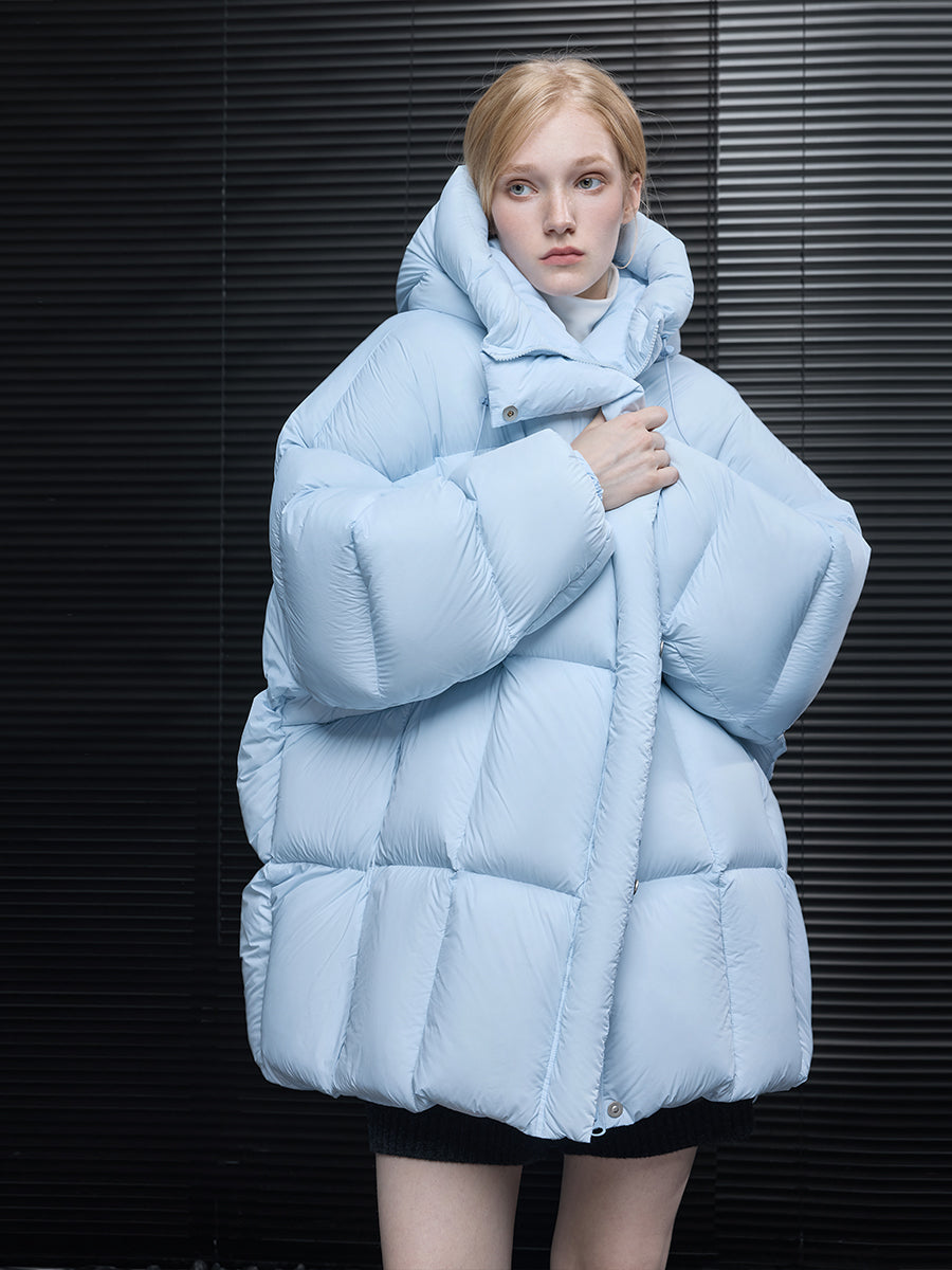 Blue Hooded Down Jacket for Women 2025 Winter New Mid Length Stylish Coat