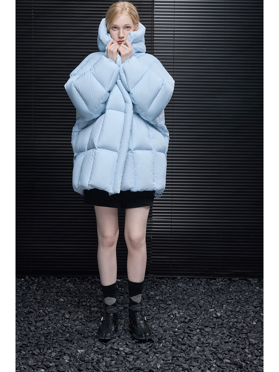 Blue Hooded Down Jacket for Women 2025 Winter New Mid Length Stylish Coat