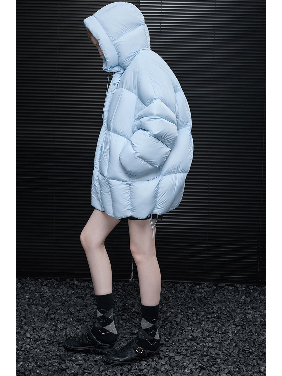 Blue Hooded Down Jacket for Women 2025 Winter New Mid Length Stylish Coat