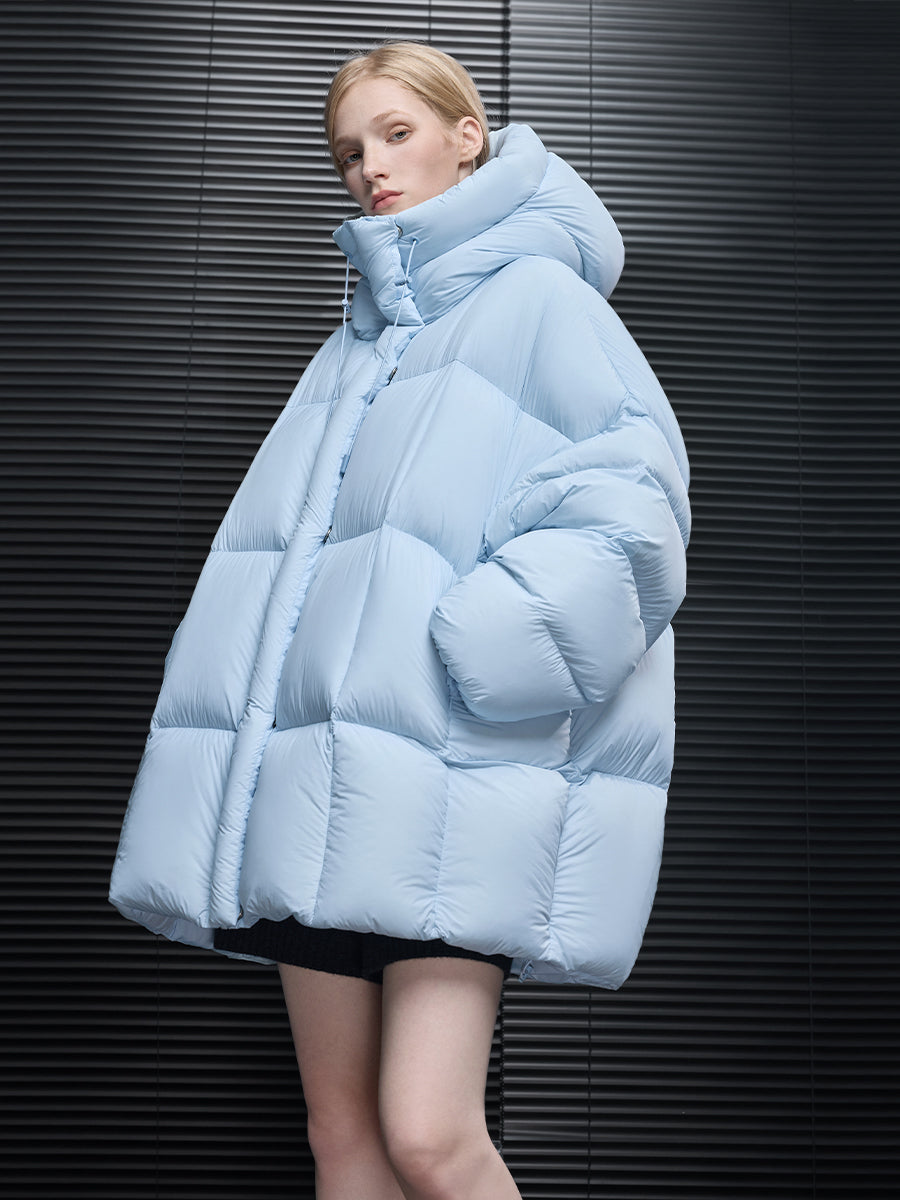 Blue Hooded Down Jacket for Women 2025 Winter New Mid Length Stylish Coat