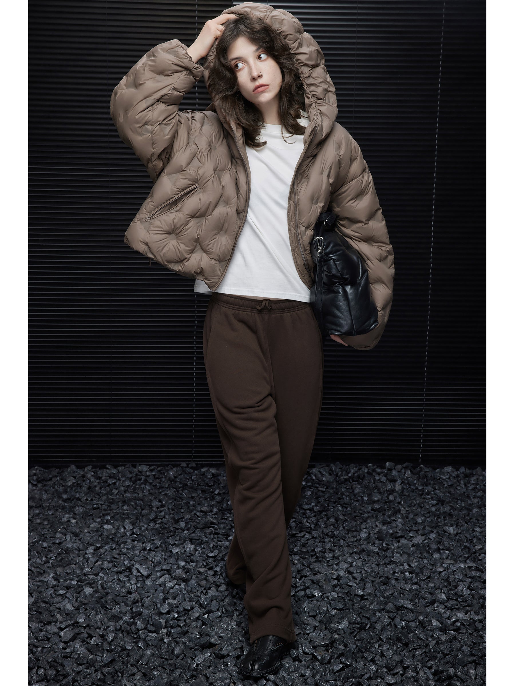 Vintage Brown Short Puffer Jacket for Women Hooded Loose 2025 Winter Style