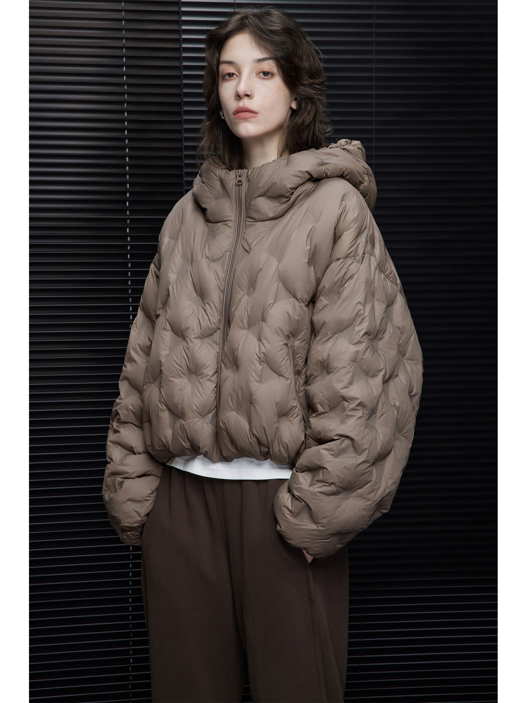 Vintage Brown Short Puffer Jacket for Women Hooded Loose 2025 Winter Style