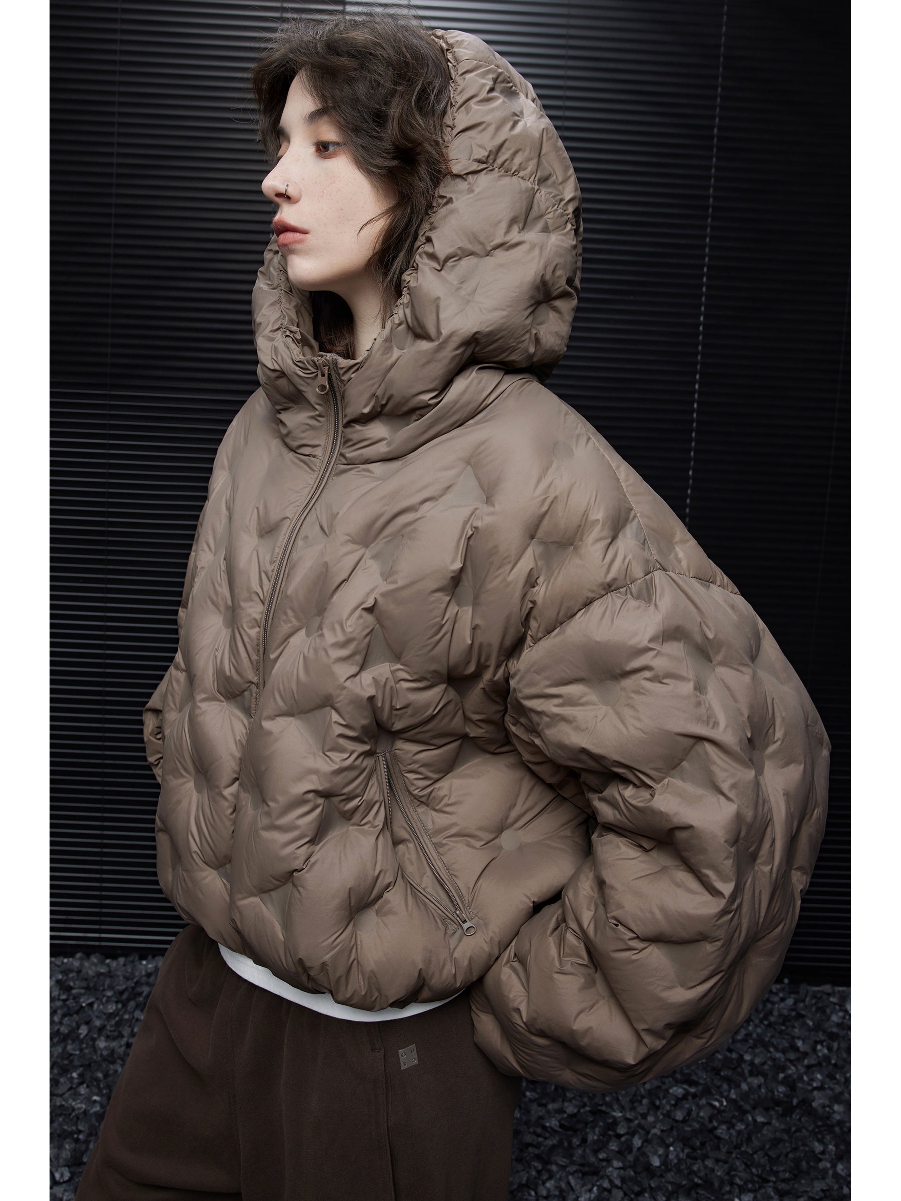Vintage Brown Short Puffer Jacket for Women Hooded Loose 2025 Winter Style
