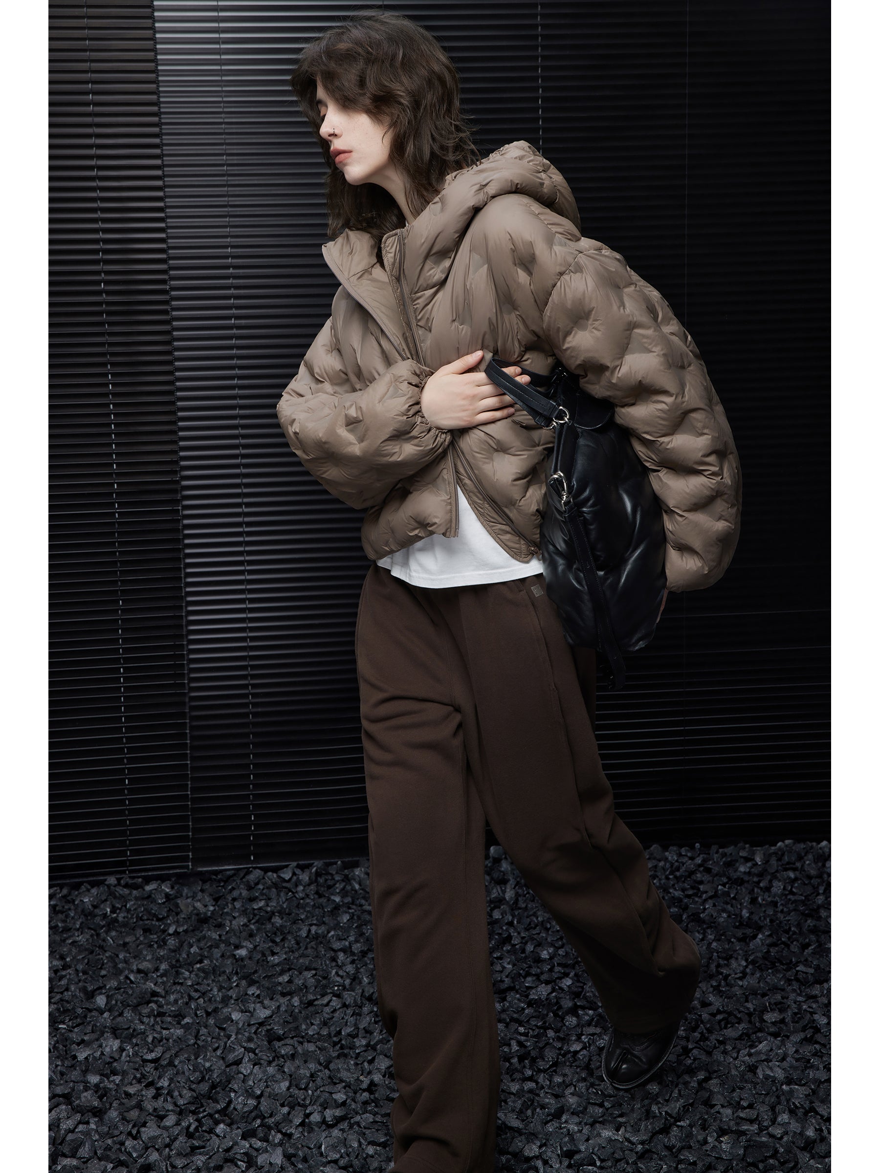 Vintage Brown Short Puffer Jacket for Women Hooded Loose 2025 Winter Style