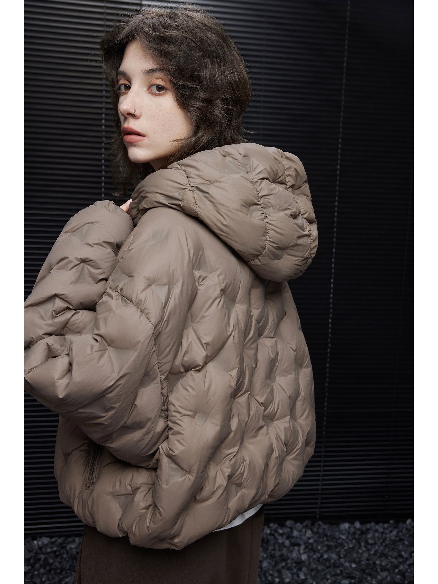 Vintage Brown Short Puffer Jacket for Women Hooded Loose 2025 Winter Style