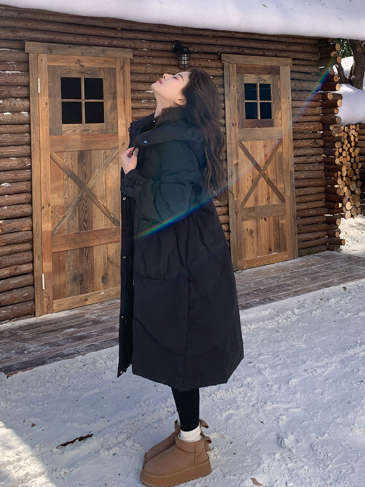 Over Knee Black Down Jacket for Women 2025 Trend Warm Thick White Duck Coat