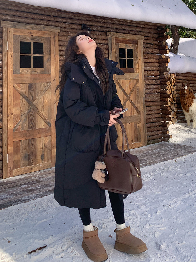 Over Knee Black Down Jacket for Women 2025 Trend Warm Thick White Duck Coat