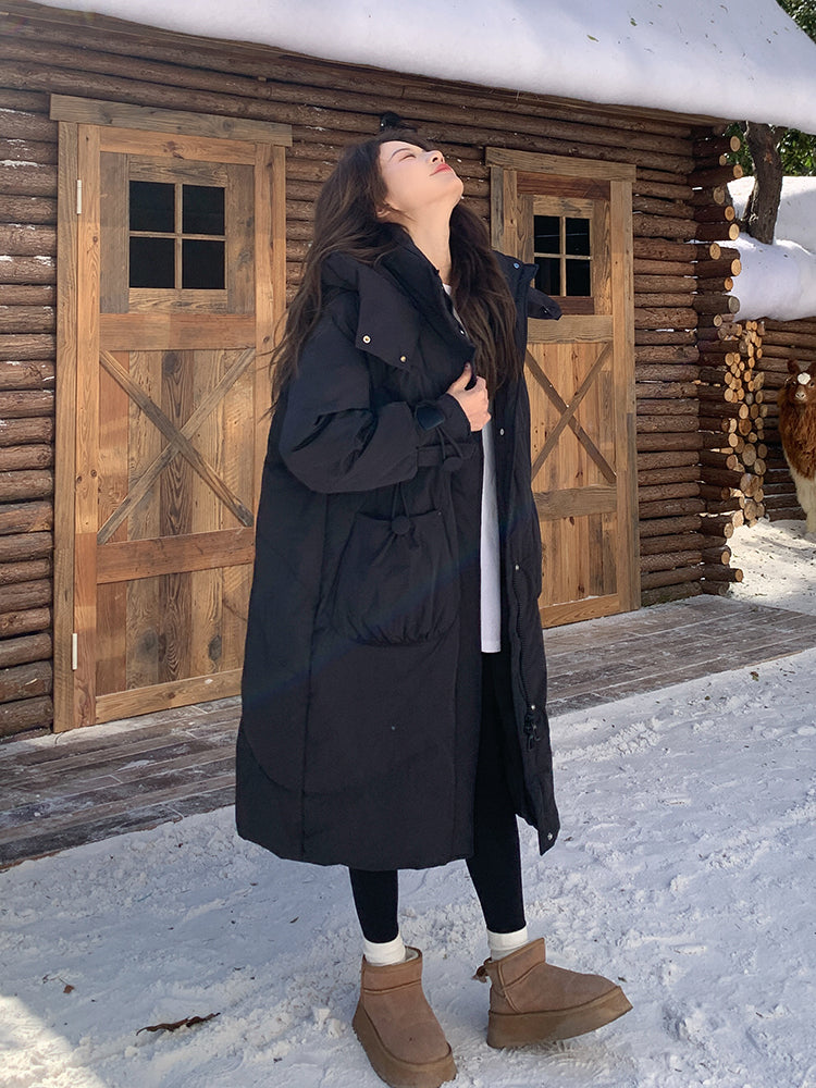 Over Knee Black Down Jacket for Women 2025 Trend Warm Thick White Duck Coat