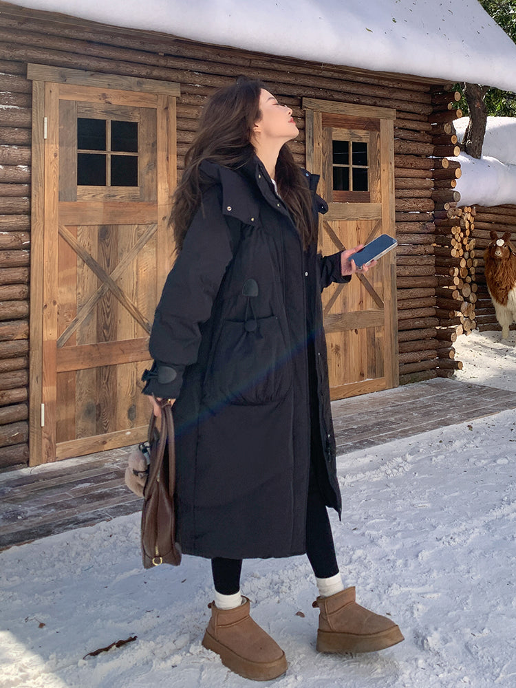 Over Knee Black Down Jacket for Women 2025 Trend Warm Thick White Duck Coat