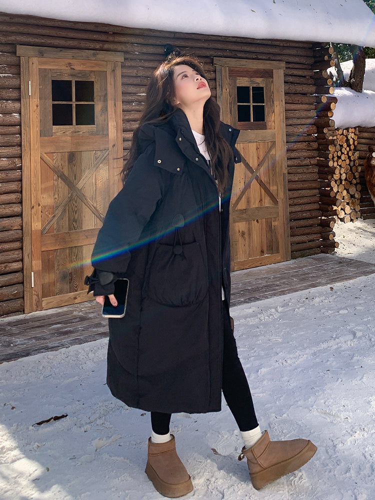 Over Knee Black Down Jacket for Women 2025 Trend Warm Thick White Duck Coat