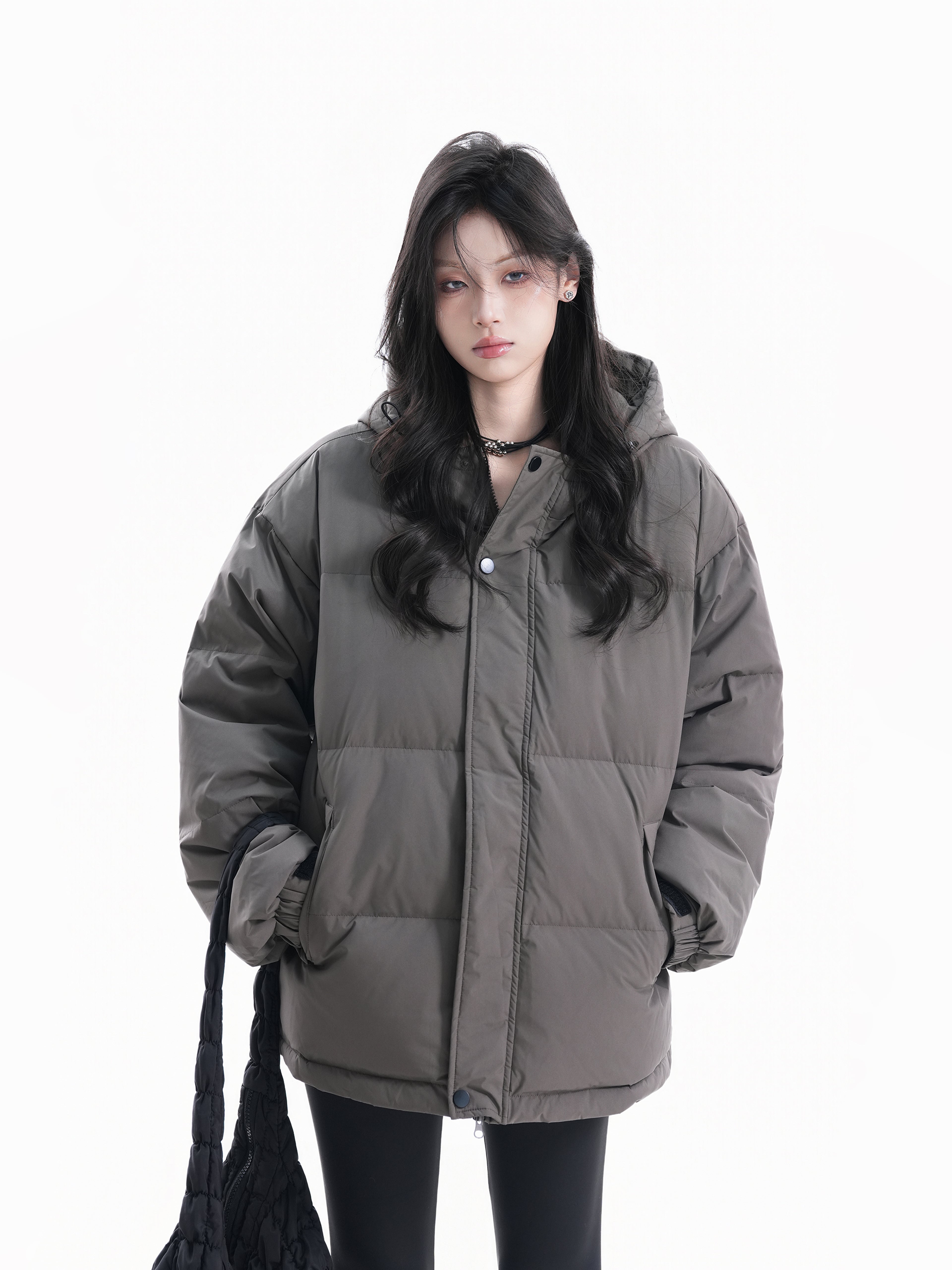 Outdoor Warm Down Jacket for Women Hooded Thick Loose Puffer Winter Coat