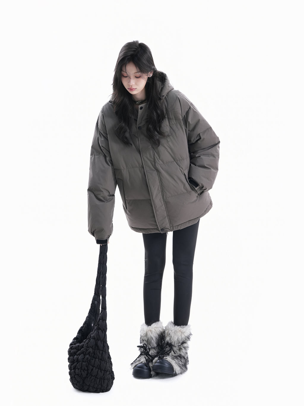 Outdoor Warm Down Jacket for Women Hooded Thick Loose Puffer Winter Coat