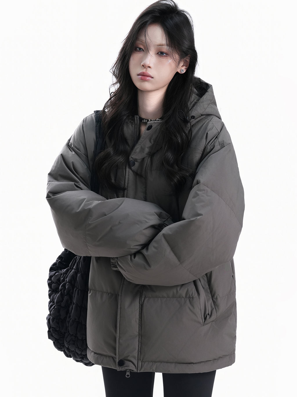 Outdoor Warm Down Jacket for Women Hooded Thick Loose Puffer Winter Coat