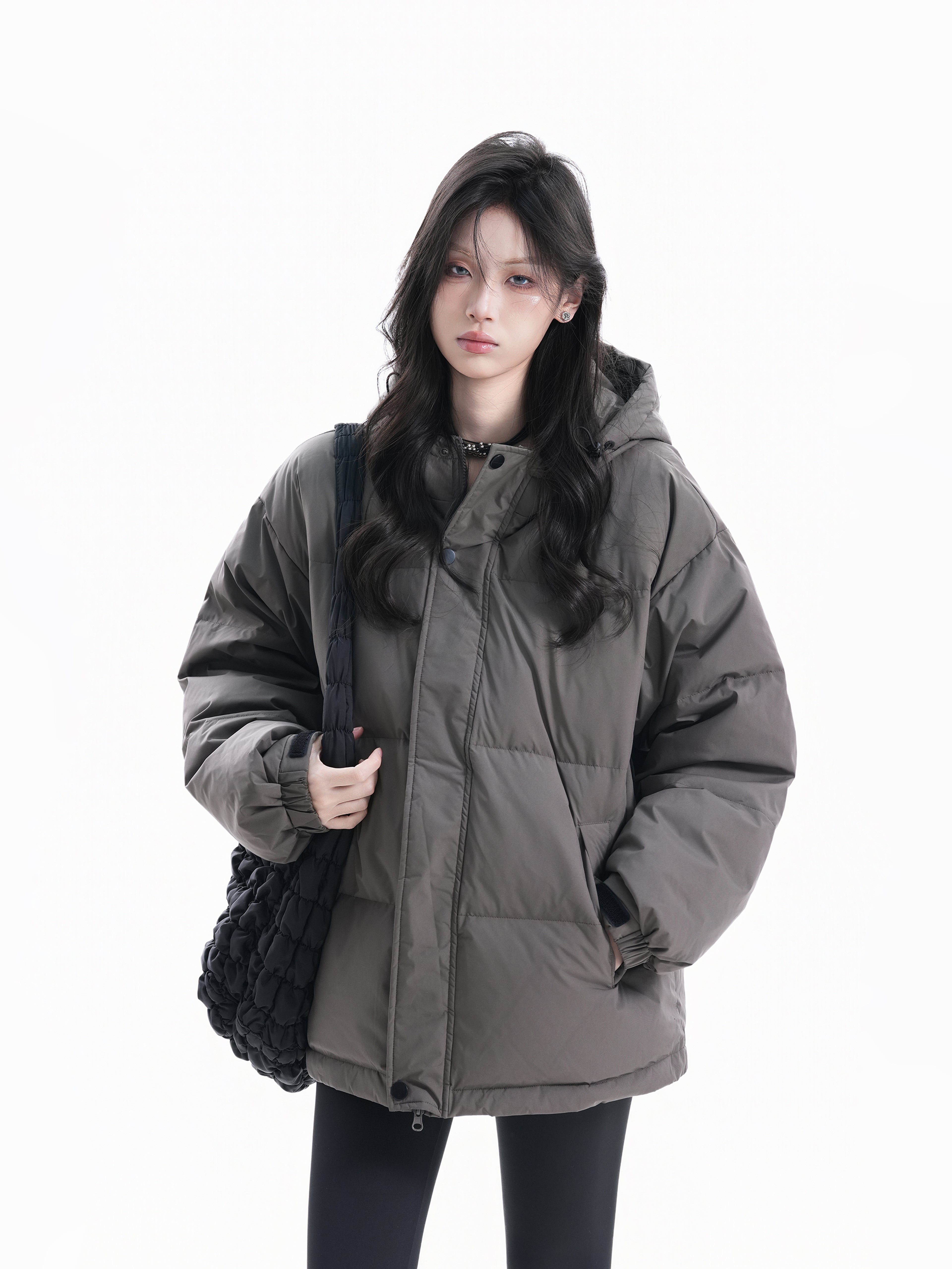 Outdoor Warm Down Jacket for Women Hooded Thick Loose Puffer Winter Coat
