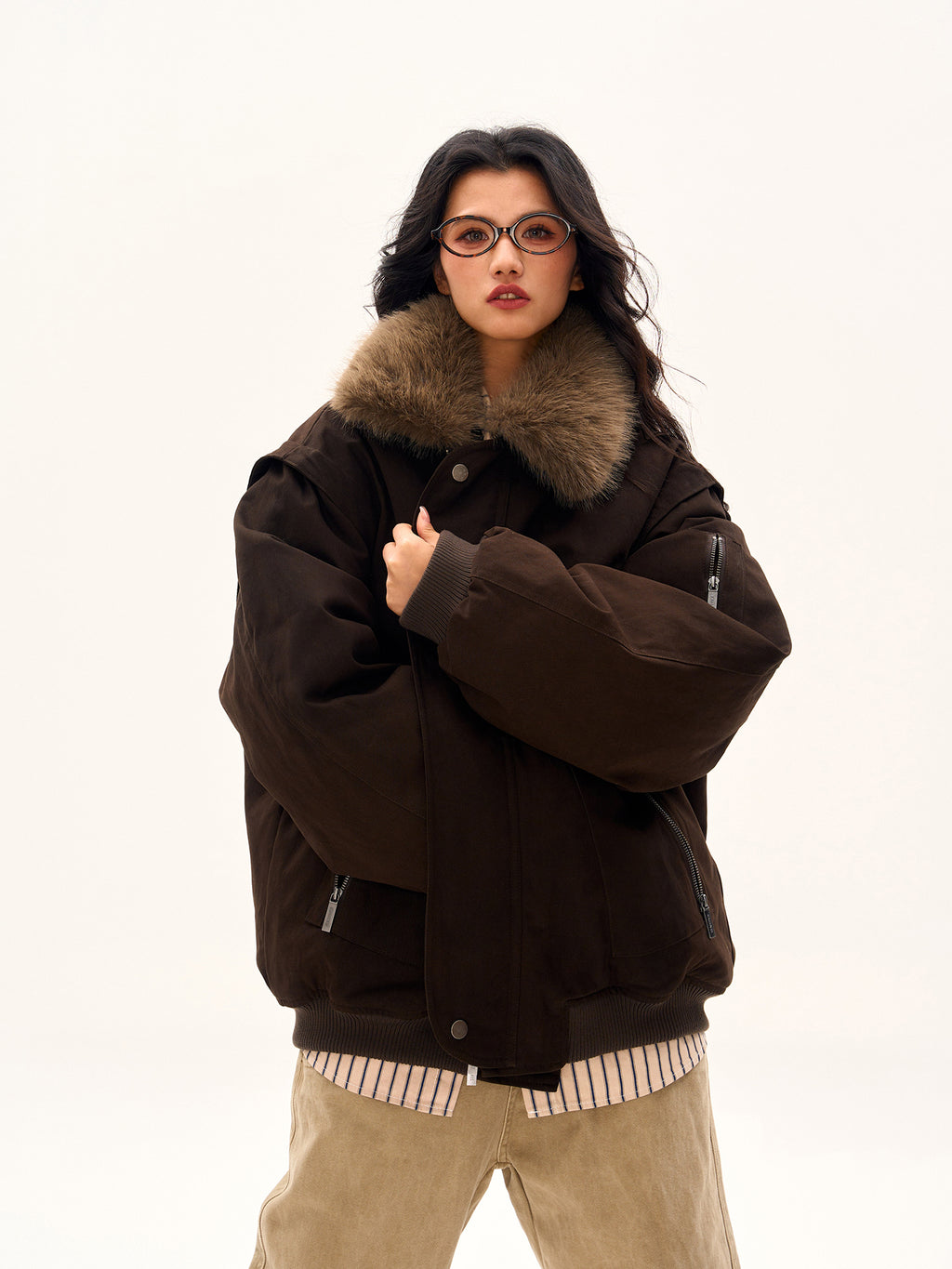 American Vintage Fur Collar Down Jacket for Women Men Thick Warm Coat