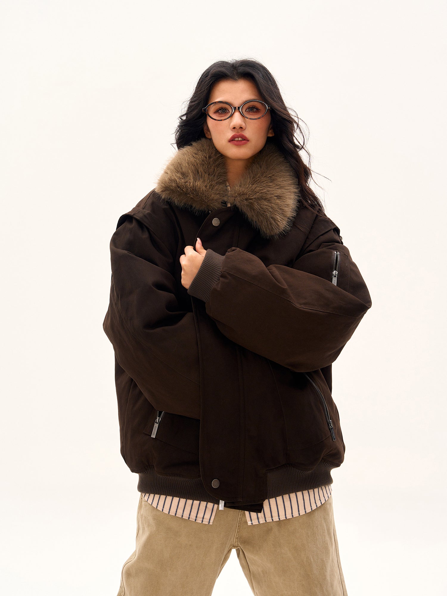 American Vintage Fur Collar Down Jacket for Women Men Thick Warm Coat