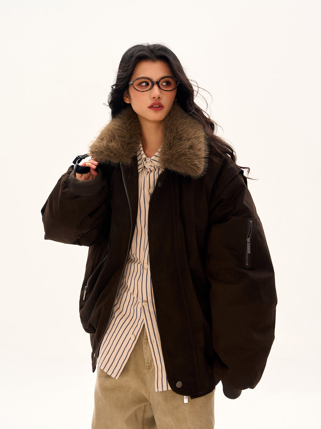 American Vintage Fur Collar Down Jacket for Women Men Thick Warm Coat